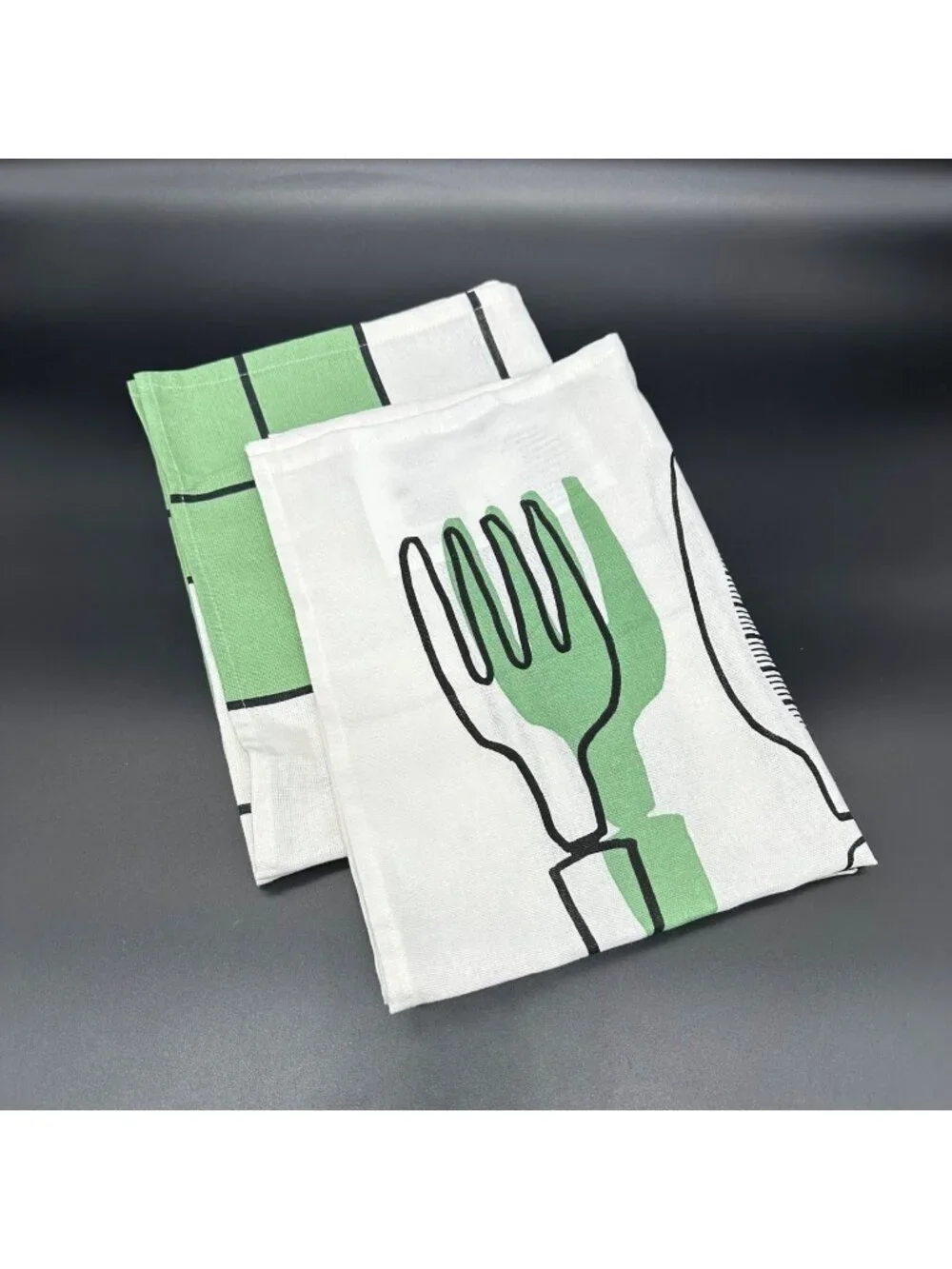 Ikea Rinnig Kitchen Towels Green White Set Of Two Cotton Kitschy Retro